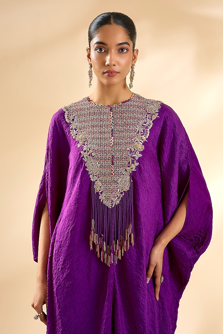 Purple Dupion Silk Kaftan Set by Minaxi Dadoo at Pernia's Pop Up Shop