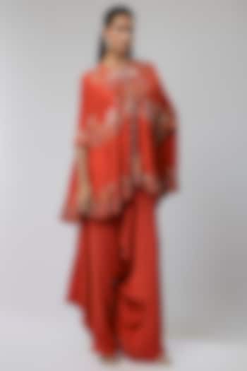 Rust Orange Dupion Silk Cape Set by Minaxi Dadoo at Pernia's Pop Up Shop