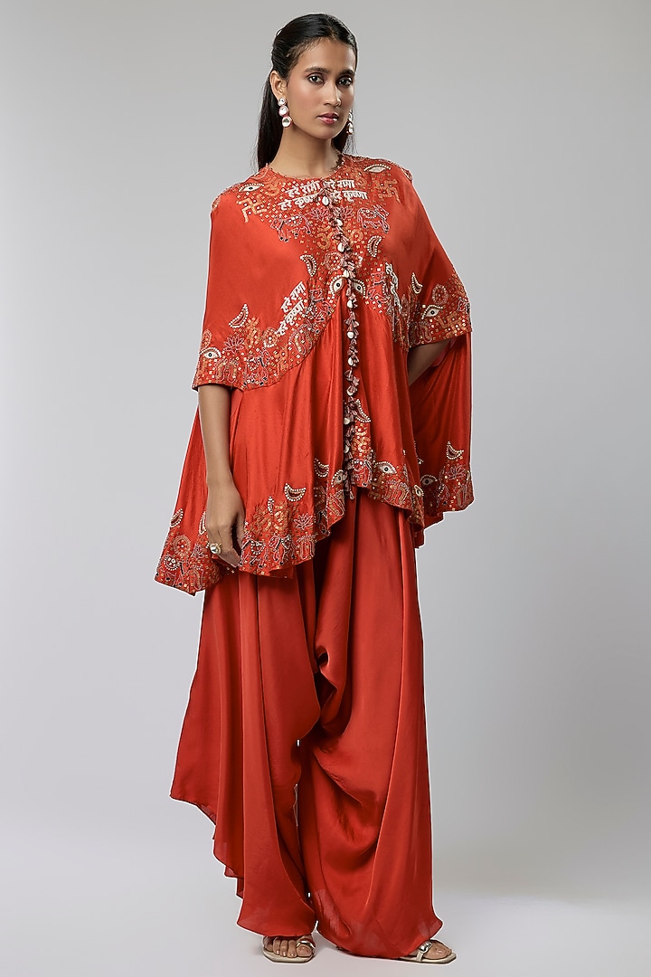 Rust Orange Dupion Silk Cape Set by Minaxi Dadoo at Pernia's Pop Up Shop