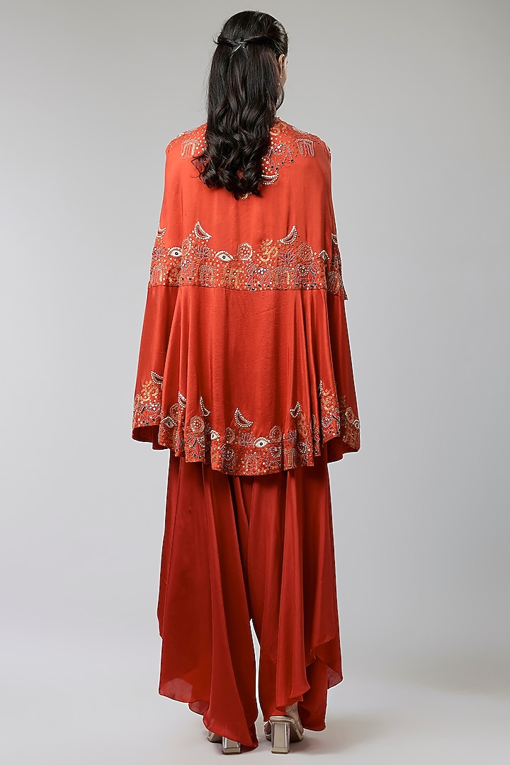 Rust Orange Dupion Silk Cape Set by Minaxi Dadoo at Pernia's Pop Up Shop