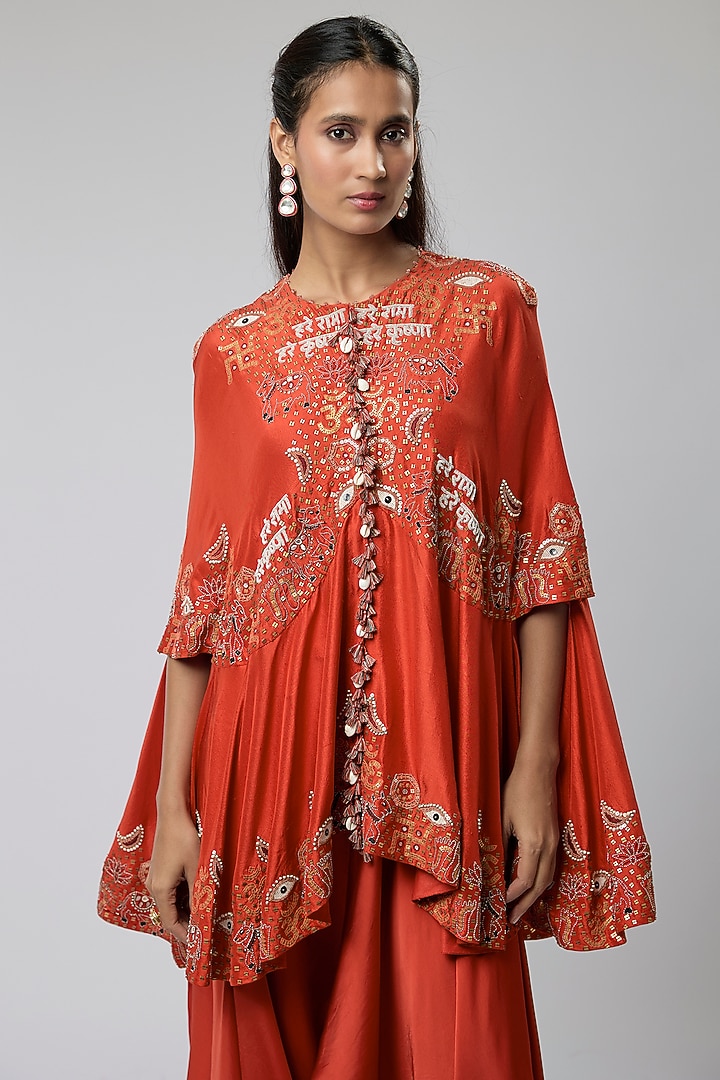 Rust Orange Dupion Silk Cape Set by Minaxi Dadoo at Pernia's Pop Up Shop