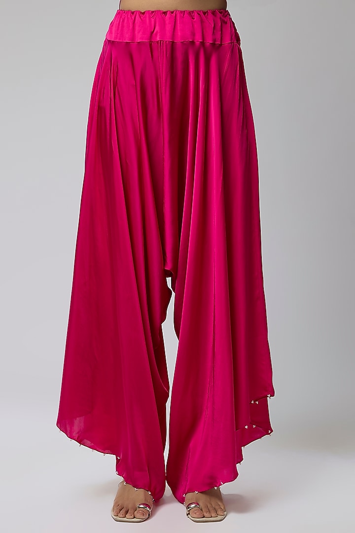 Rani Pink Dupion Embroidered Cape Set by Minaxi Dadoo at Pernia's Pop Up Shop