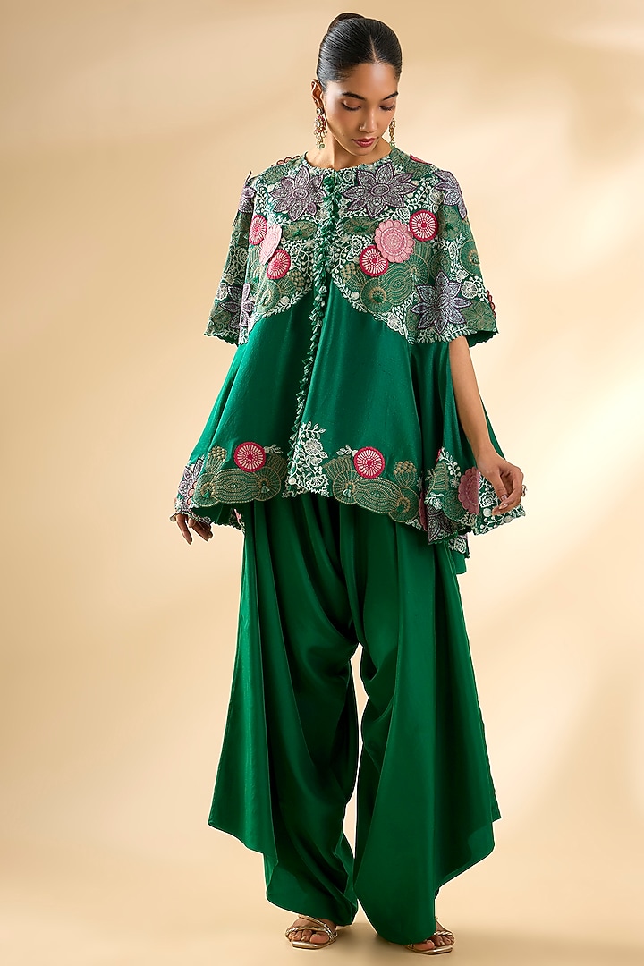 Green Silk Cape Set by Minaxi Dadoo at Pernia's Pop Up Shop