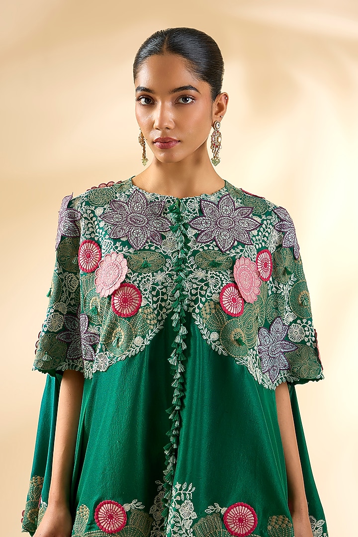 Green Silk Cape Set by Minaxi Dadoo at Pernia's Pop Up Shop