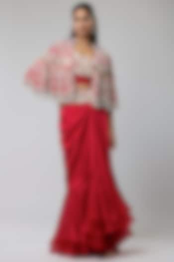Red Silk Ruffled Skirt Set by Minaxi Dadoo at Pernia's Pop Up Shop