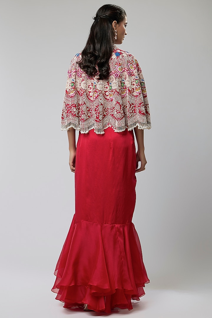 Red Silk Ruffled Skirt Set by Minaxi Dadoo at Pernia's Pop Up Shop