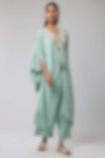 Powder Blue Silk Embroidered Kaftan Set by Minaxi Dadoo at Pernia's Pop Up Shop