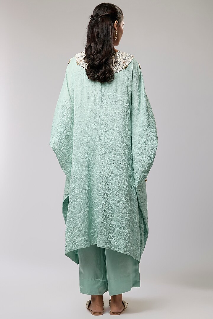 Powder Blue Silk Embroidered Kaftan Set by Minaxi Dadoo at Pernia's Pop Up Shop