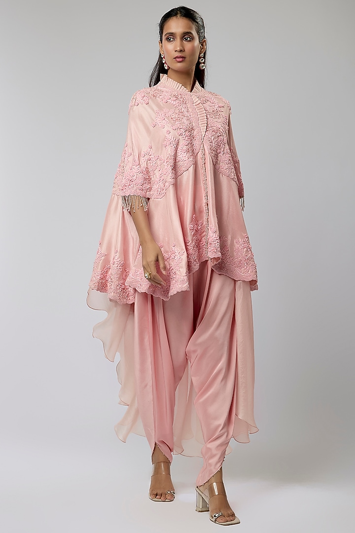 Pink Dupion Moti Work Cape Set by Minaxi Dadoo at Pernia's Pop Up Shop