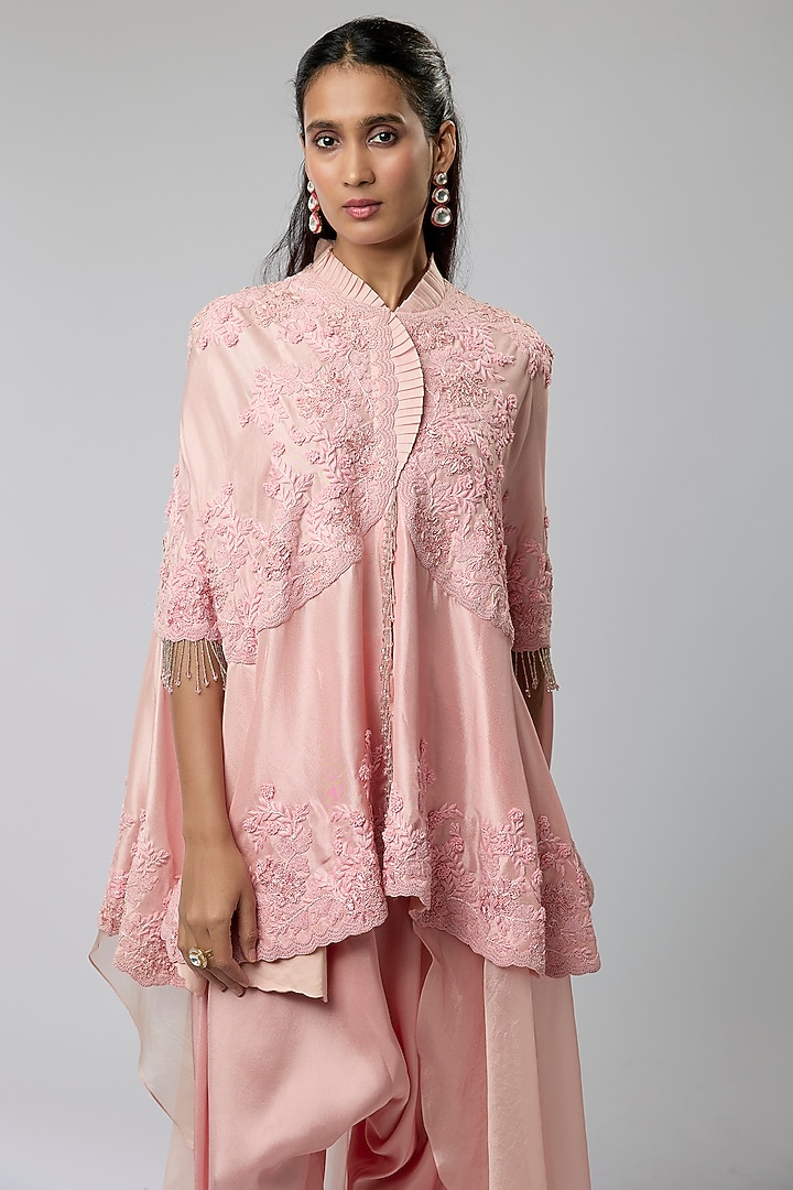 Pink Dupion Moti Work Cape Set by Minaxi Dadoo at Pernia's Pop Up Shop