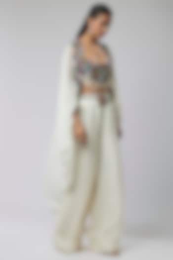 Ivory Silk Cape Set by Minaxi Dadoo at Pernia's Pop Up Shop