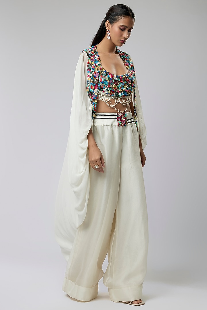 Ivory Silk Cape Set by Minaxi Dadoo at Pernia's Pop Up Shop