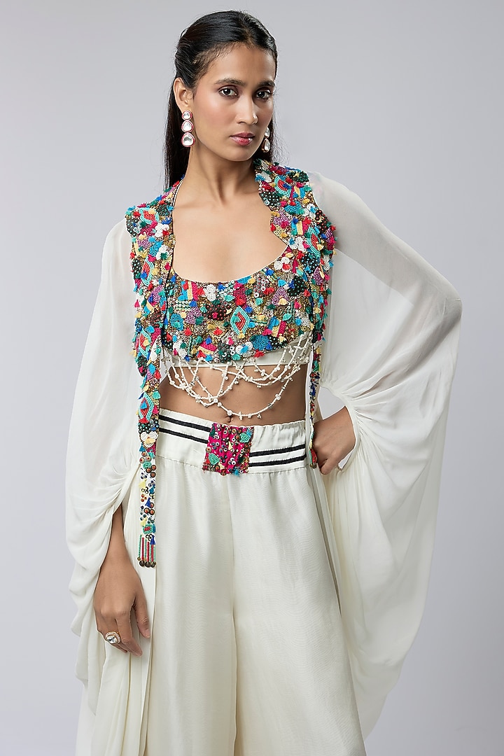 Ivory Silk Cape Set by Minaxi Dadoo at Pernia's Pop Up Shop
