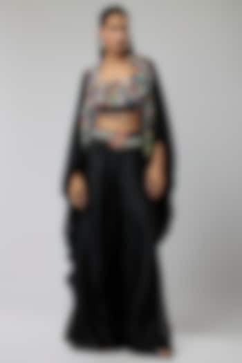 Black Silk Cape Set by Minaxi Dadoo at Pernia's Pop Up Shop
