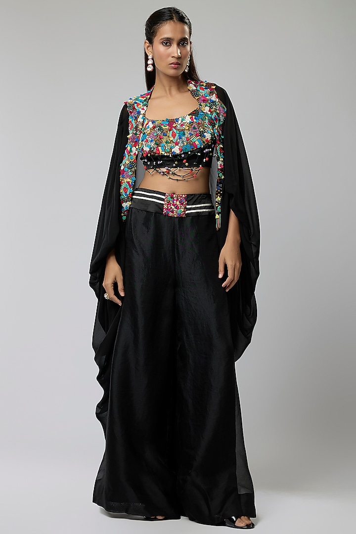 Black Silk Cape Set by Minaxi Dadoo at Pernia's Pop Up Shop