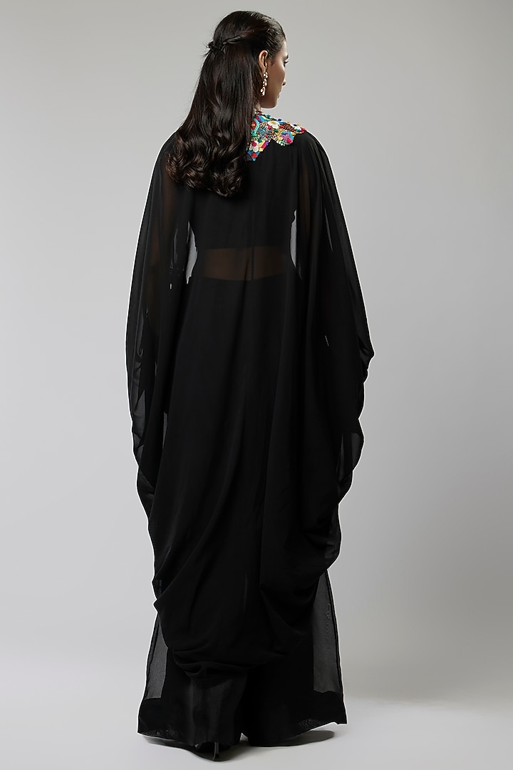 Black Silk Cape Set by Minaxi Dadoo at Pernia's Pop Up Shop