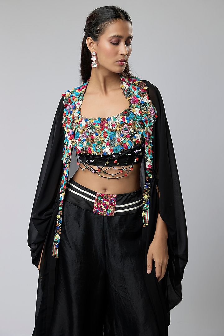 Black Silk Cape Set by Minaxi Dadoo at Pernia's Pop Up Shop