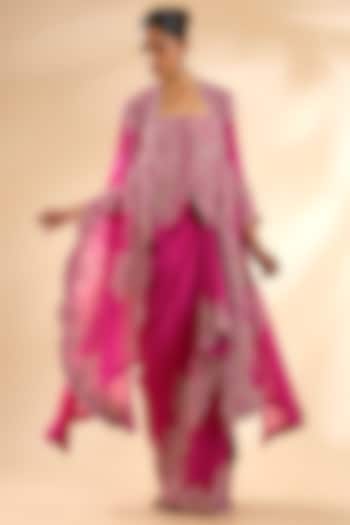 Rani Pink Dupion Silk Cape Set by Minaxi Dadoo at Pernia's Pop Up Shop