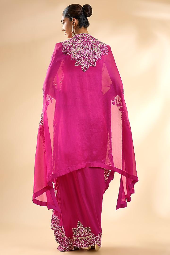 Rani Pink Dupion Silk Cape Set by Minaxi Dadoo at Pernia's Pop Up Shop
