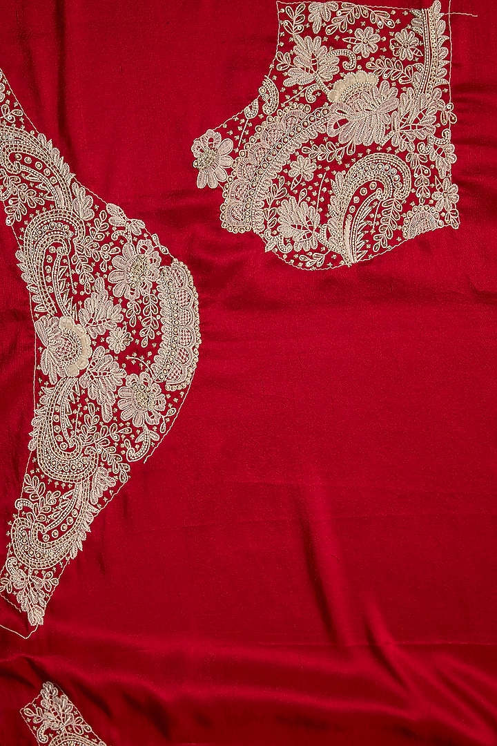 Red Organza Thread Embroidered Reception Saree Set by Minaxi Dadoo at Pernia's Pop Up Shop