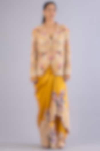 Yellow Dupion Silk Thread & Pearl Work Jacket Set by Minaxi Dadoo at Pernia's Pop Up Shop