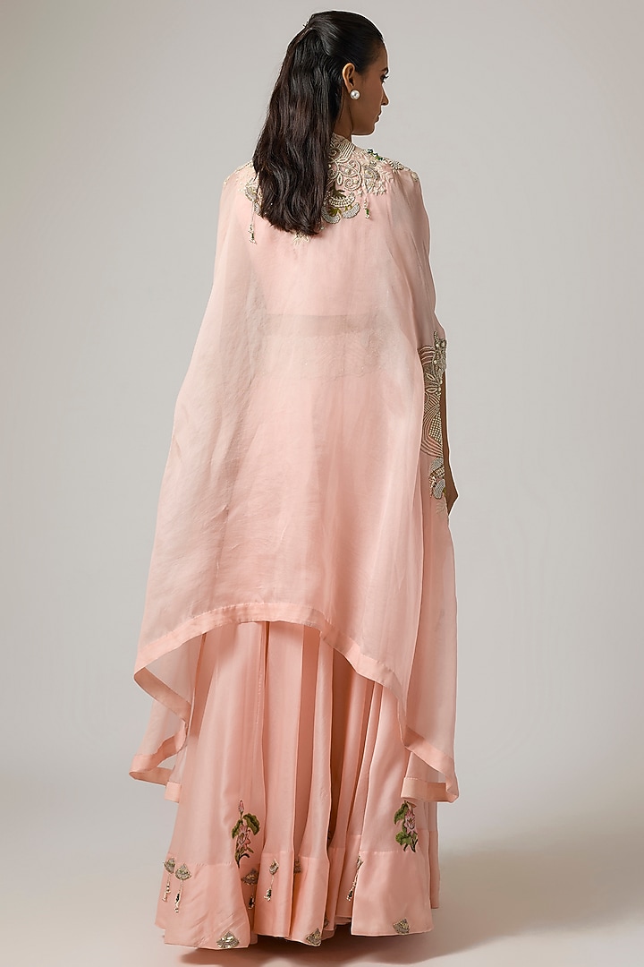 Pink Organza Embroidered Cape Set by Minaxi Dadoo at Pernia's Pop Up Shop