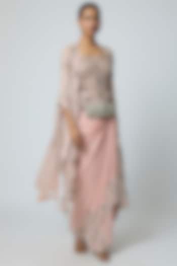 Pink Organza Embroidered Cape Set by Minaxi Dadoo at Pernia's Pop Up Shop
