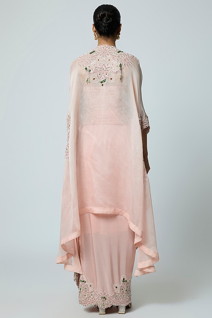 Pink Organza Embroidered Cape Set by Minaxi Dadoo at Pernia's Pop Up Shop