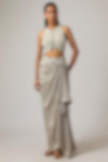 Steel Grey Silk Pick-Up Skirt Set by Minaxi Dadoo at Pernia's Pop Up Shop
