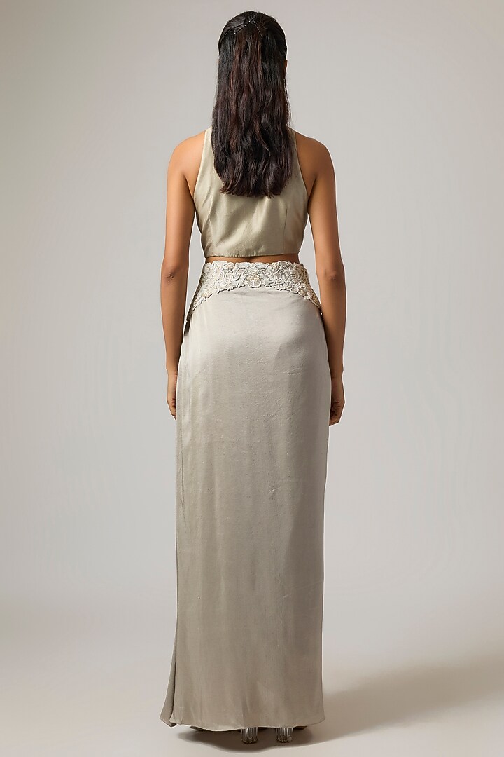 Steel Grey Silk Pick-Up Skirt Set by Minaxi Dadoo at Pernia's Pop Up Shop