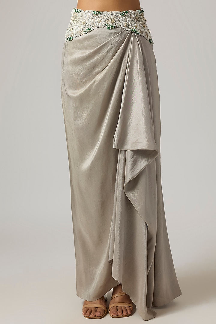 Steel Grey Silk Pick-Up Skirt Set by Minaxi Dadoo at Pernia's Pop Up Shop