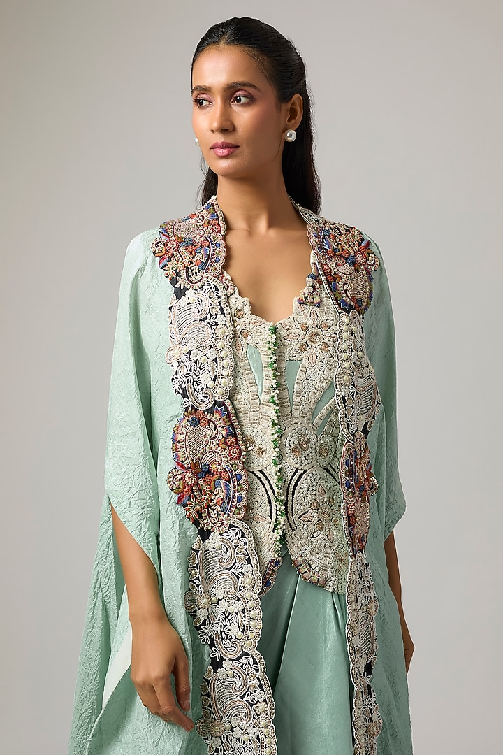 Powder Blue Silk Embroidered Cape Set by Minaxi Dadoo at Pernia's Pop Up Shop