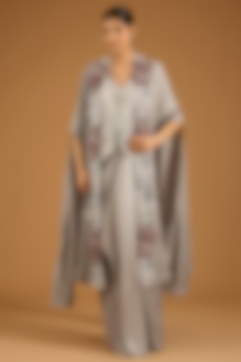 Steel Grey Silk Pick-Up Skirt Set by Minaxi Dadoo at Pernia's Pop Up Shop