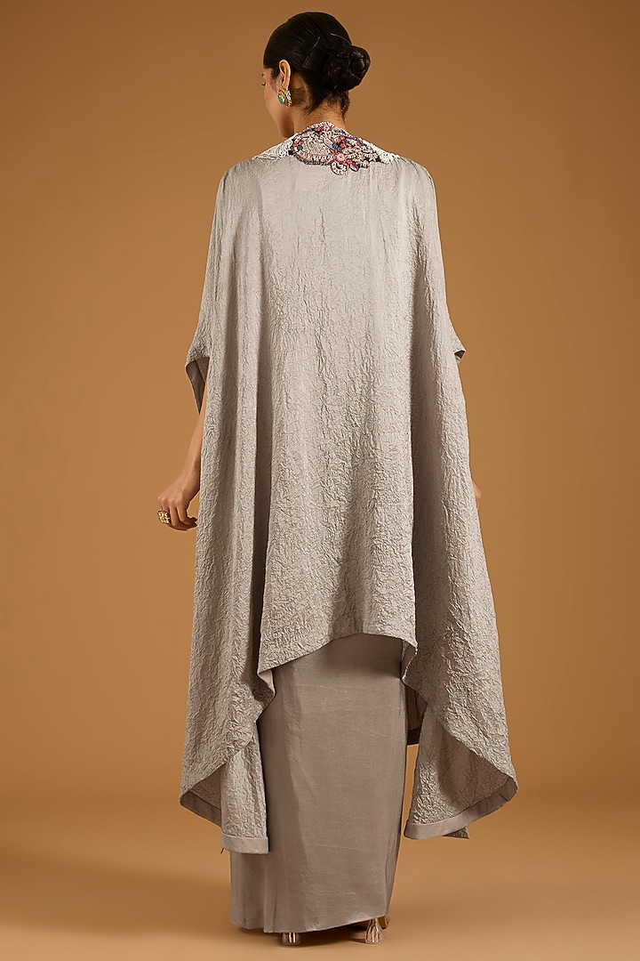 Steel Grey Silk Pick-Up Skirt Set by Minaxi Dadoo at Pernia's Pop Up Shop
