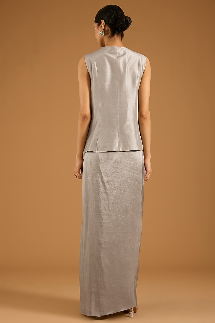 Steel Grey Silk Pick-Up Skirt Set by Minaxi Dadoo at Pernia's Pop Up Shop