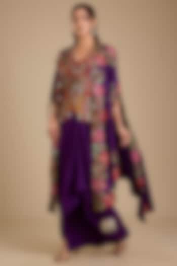 Purple Dupion Silk Thread Work Butterfly Cape Set by Minaxi Dadoo at Pernia's Pop Up Shop