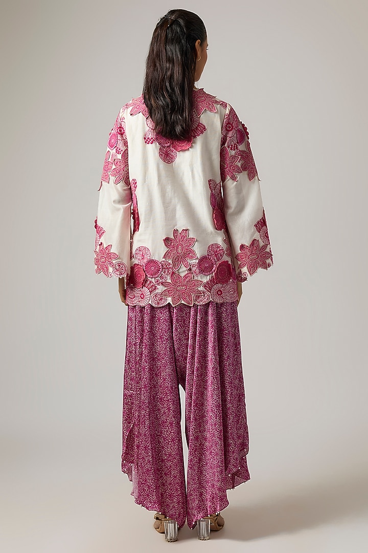 Ivory & Rani Pink Chanderi Thread Work Kurta Set by Minaxi Dadoo at Pernia's Pop Up Shop