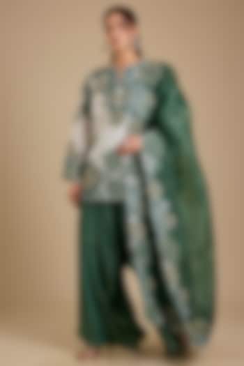 Green & Ivory Chanderi Kurta Set by Minaxi Dadoo at Pernia's Pop Up Shop