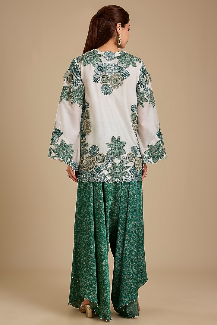 Green & Ivory Chanderi Kurta Set by Minaxi Dadoo at Pernia's Pop Up Shop