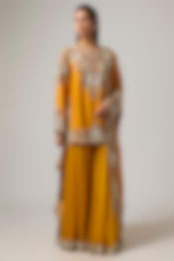 Mango Yellow Dupion Embroidered Kurta Set by Minaxi Dadoo at Pernia's Pop Up Shop