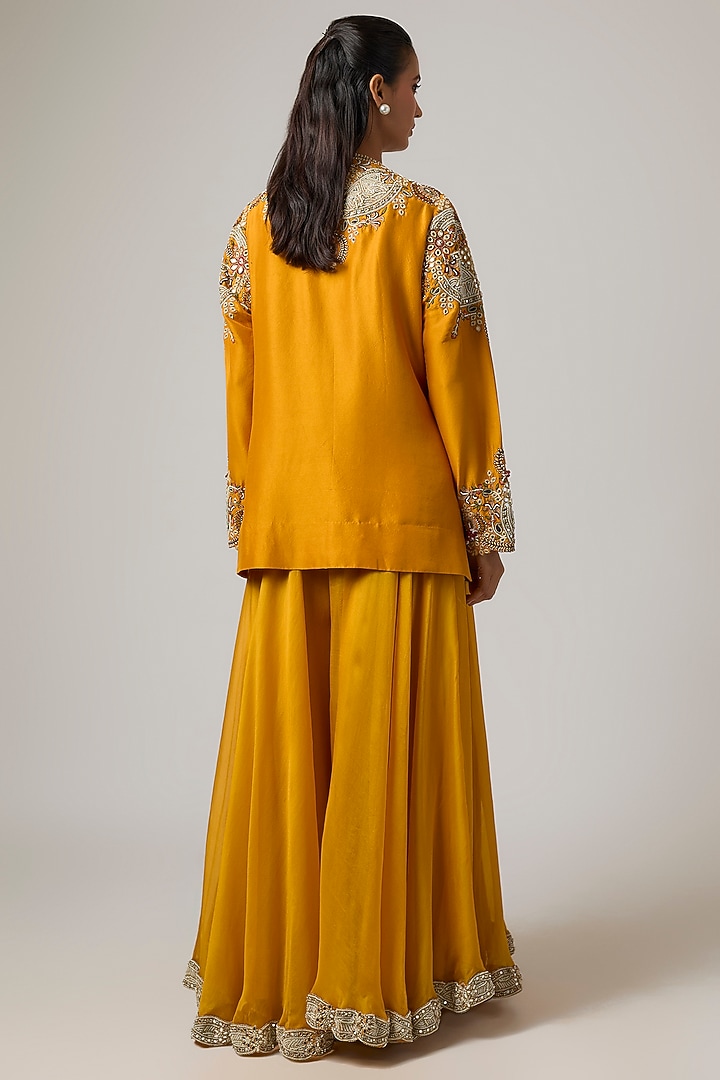 Mango Yellow Dupion Embroidered Kurta Set by Minaxi Dadoo at Pernia's Pop Up Shop