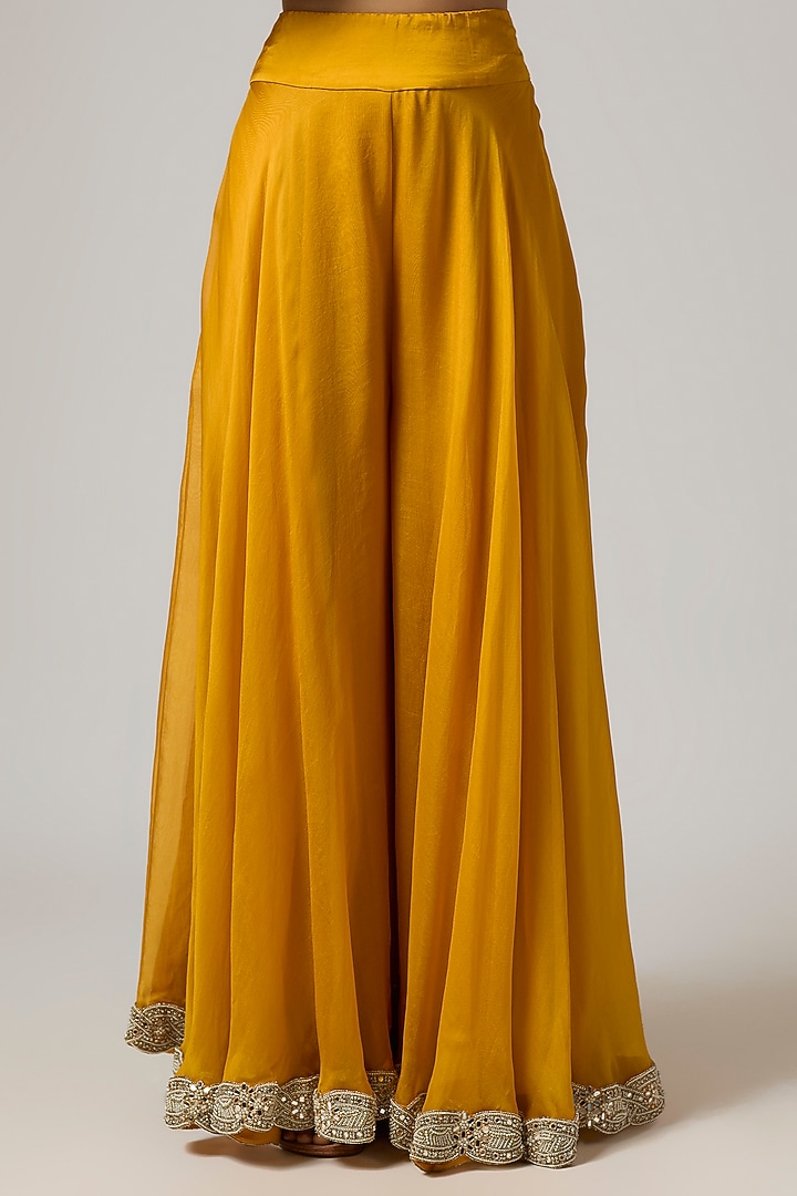 Mango Yellow Dupion Embroidered Kurta Set by Minaxi Dadoo at Pernia's Pop Up Shop