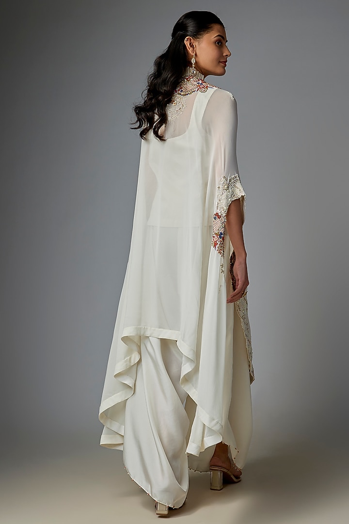 Ivory Silk & Organza Embroidered Butterfly Cape Set by Minaxi Dadoo at Pernia's Pop Up Shop