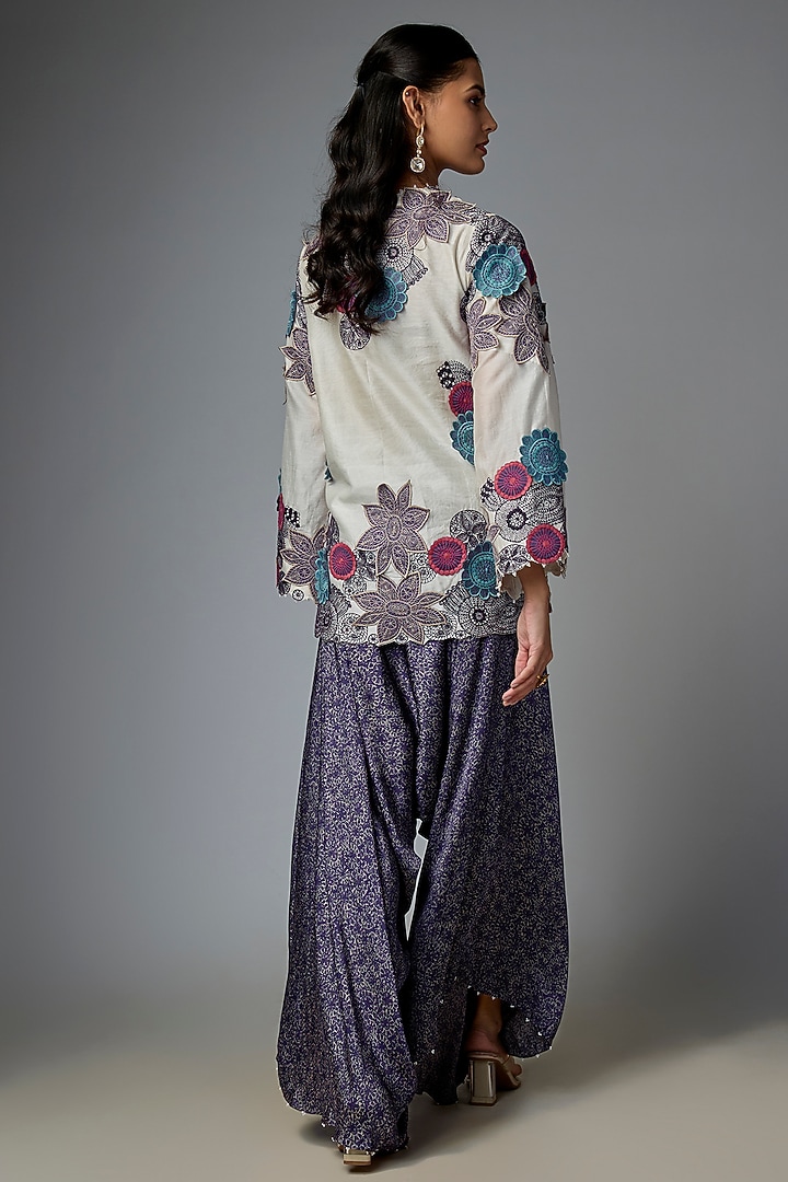Ivory Chanderi Printed Short Kurta Set by Minaxi Dadoo at Pernia's Pop Up Shop