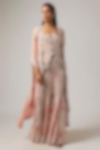 Pink Organza Mirror Work Butterfly Cape Set by Minaxi Dadoo at Pernia's Pop Up Shop