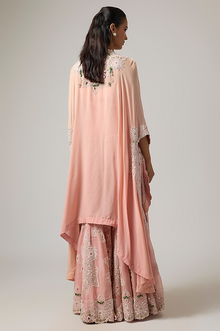 Pink Organza Mirror Work Butterfly Cape Set by Minaxi Dadoo at Pernia's Pop Up Shop