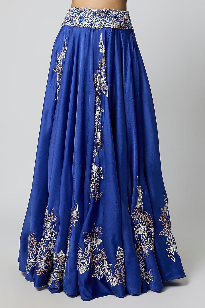 Blue Satin Organza Sequins Work Bridal Lehenga Set by Minaxi Dadoo at Pernia's Pop Up Shop