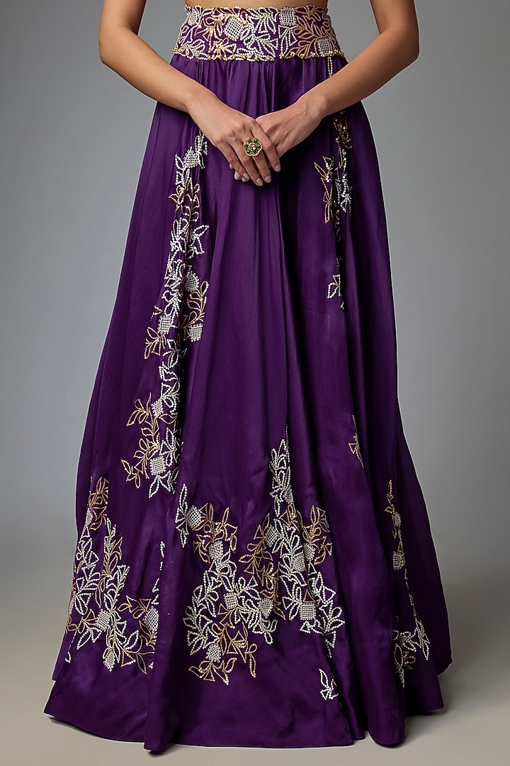 Purple Silk & Organza Embroidered Bridal Lehenga Set by Minaxi Dadoo at Pernia's Pop Up Shop