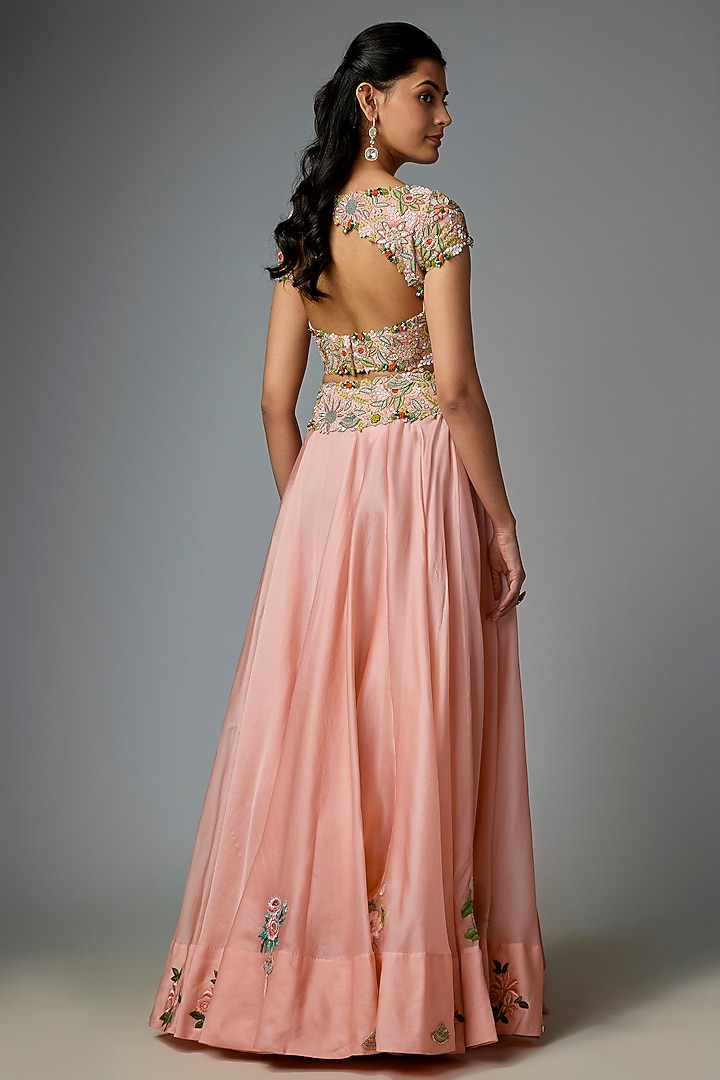 Blush Pink Silk & Organza Embroidered Bridal Lehenga Set by Minaxi Dadoo at Pernia's Pop Up Shop