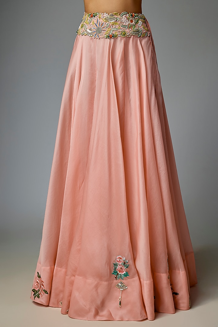 Blush Pink Silk & Organza Embroidered Bridal Lehenga Set by Minaxi Dadoo at Pernia's Pop Up Shop